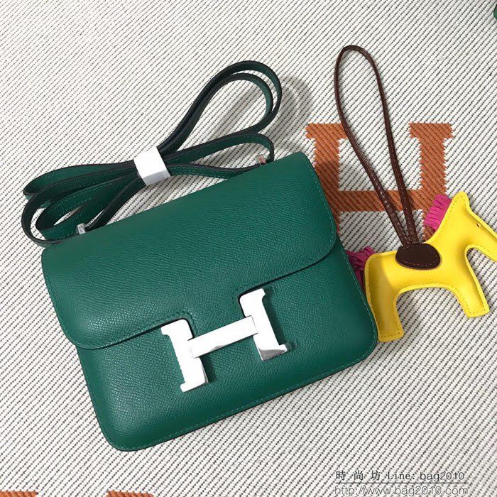 HERMES愛馬仕 H空姐包 進口原廠EP皮 頂級蜜蠟製作 街拍必備單品 墨綠金銀 單肩斜挎包  Ama1555